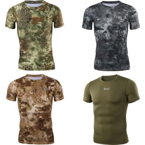 Men Army Training Python Short Sleeve Tactical Combat T-shirt Military Hunting Tops Sports Breathable Airsoft Camouflage Tees