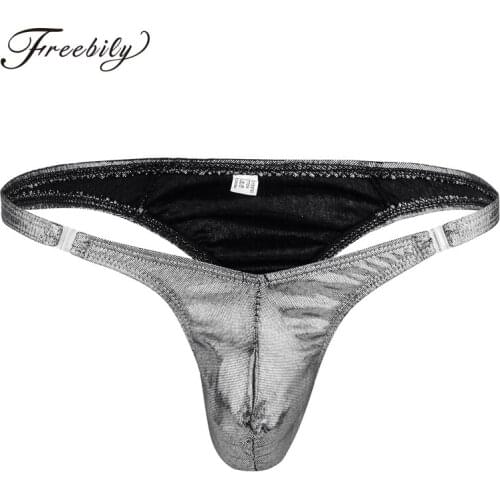 Mens Erotic Lingerie Shiny Low Rise Ruched Pouch G-string Thong Bikini Underwear Underpants jockstrap Fashion Crotchless Panties