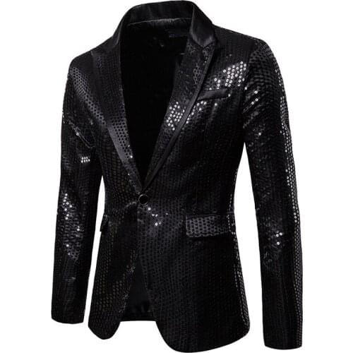 Mens Black Sequins Dress Suit Jacket Wedding Prom Tuxedo Blazer 2021 Brand New Club DJ Men Blazer Jacket Stage Singers Clothes