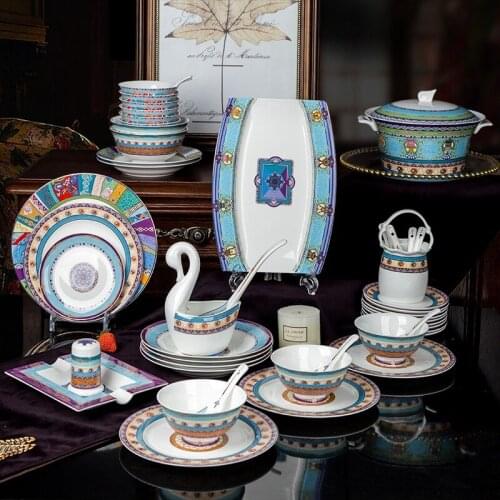 Tableware Set European-Style Household Bone China Bowl and Plate Jingdezhen Ceramic Bowl and Dish Pink Kitchen