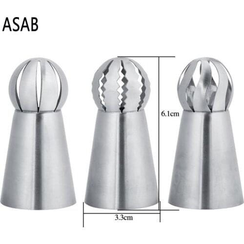 3PCS Stainless Steel Ball Torch Nozzles Flower Fondant Icing Piping Tips Cream Pastry Cupcake Decoration Tool Russian Cake Mold