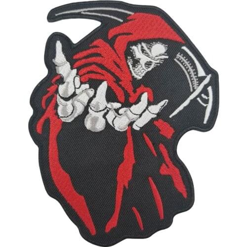Red Grim Reaper Embroidered Patches Biker Rider Vests Iron on Punk Motorcycle for Clothing Accessories Free Shipping DIY Badges