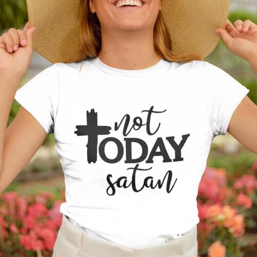Not Today Satan Printed Funny Woman Christian T-Shirt Womens Religious Casual Shirt Jesus Tees Christian Gift Faith Shirts