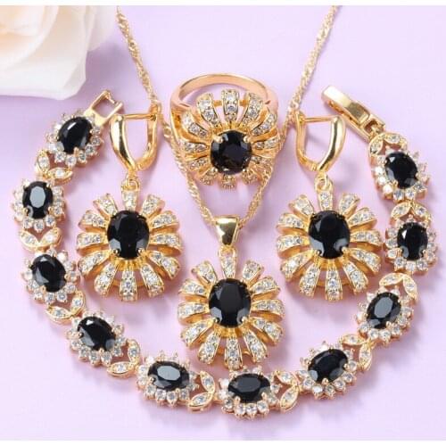 New Rock Style Gold-Color Big Jewelry Sets Black Cubic Zirconia Fashion Costume Ring Size 6/7/8/9/10 Bracelet 18+3CM