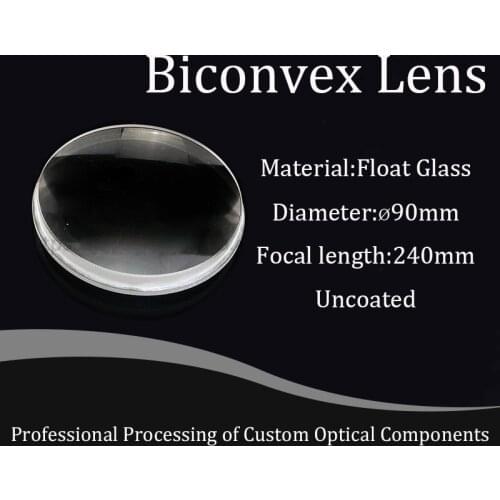 Optical Float Glass Biconvex Lens Magnifying Glass Shoe Box Mobile Phone Projector Diameter 90mm Focal Length 240 Mm