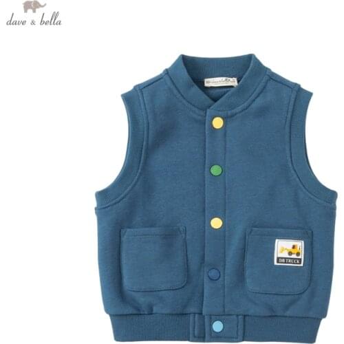 DBW19068 dave bella autumn baby boys causual cartoon pockets coat children fashion sleeveless vest