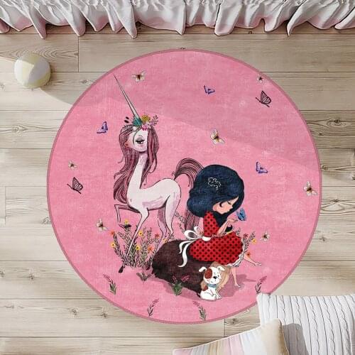 Pembe Çocuk Odası Halısı unicorn kelebek çiçek kız