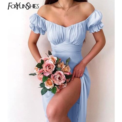 Women Short Sleeve Summer Dress Strapless Slash Neck Sexy Chiffon Dresses Festival Party Club Outfits Vestidos Formales Robe New