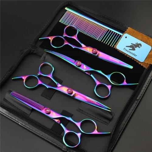 Pet Grooming Scissors Set 5PCS Professional Japan 440C Dog Shears Hair Cutting +Curved+ Thinning Scissors Cat Pet Hair scissors