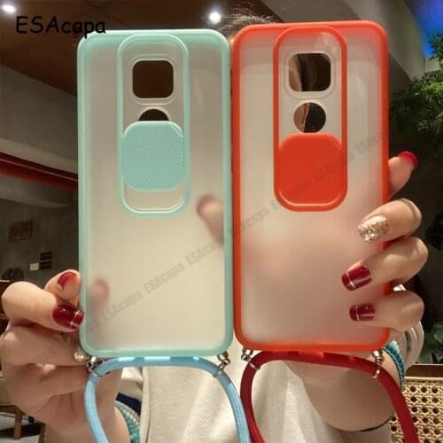 Crossbody Necklace Lanyard Phone Case For Moto G9 Play Transparent Slide Camera Lens Protection Shockproof Case For Moto E7 Plus