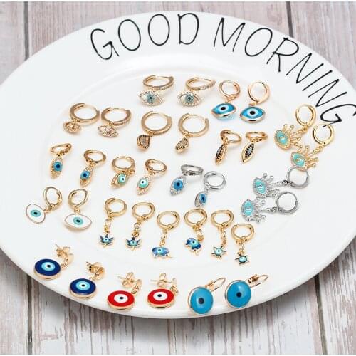 Real Gold Plating Evil Eye Earrings for Women Jewelry Piercing Brincos Trand Ear Cuff Woman Summer Ear Rings Statement Bijoux