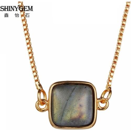 ShinyGem Square Shape 12*12mm Natural Gray Labradorite Necklace Gold Plating Chain Semi-Precious Stone Choker Necklace For Women