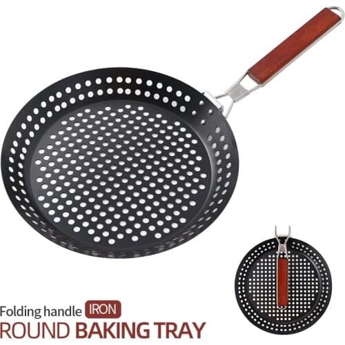 1Pc Outdoor Camping Foldable Round Frying Pan Picnic BBQ Heat Resistant Steak Grilled Skillet