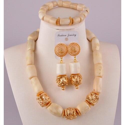 Swell white coral beads nigerian wedding african beads jewelry set C21-38-02