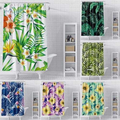 Tropical Plant Bathroom Curtain Waterproof Shower Curtain Leaves And Flowers Shower Curtains Solid Fabric Bath Covers Home Decor