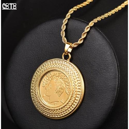 Turkey Arabian Islamic Muslim Gold Coin Exquisite Carved Pendant Necklace Jewelry Gift Wholesale 18K Gold Plated Without Fading