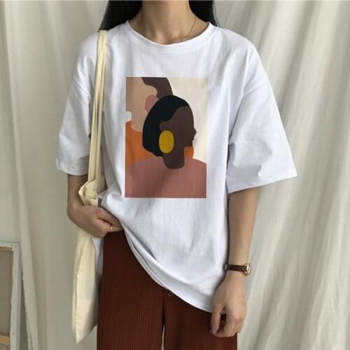Womens T-shirt Harajuku Summer Ins Feminist Cartoon Fashion Printing T Shirt Oversized Streetwear Tops Casual Female T-shirts