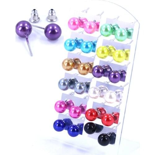 12 Pairs Ball Stud Earrings Cute Mini Plastic 8mm Bead Ball Earrings Ball Ear Studs Fake Pearl Resin Ear Studs for Women Girls