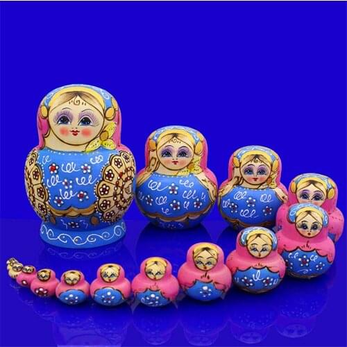 Mnotht 15 Layer Dry Basswood Russian Nesting Dolls Blue& Pink Eudcation DIY Matryoshka Doll Hand-Painted Wooden Toys L30