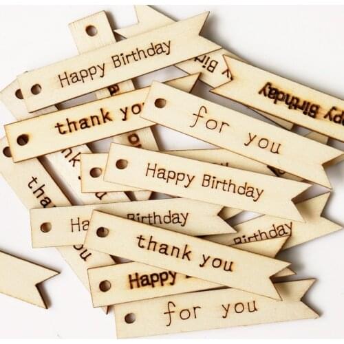 20pcs Wooden Tags Thank You Happy Birthday Letter Print Hanging Gift Tag Handmade Craft Pendant Tag Party Wedding Decoration