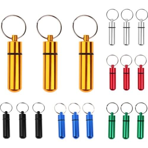 3pcs Small Mini Waterproof Pill Medicine Case Box Organizer Holder Bottle Container With Keychain Keyring