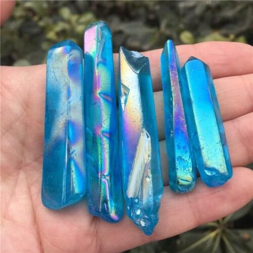 5pcs Aura Quartz Crystal Point Rainbow Titanium Treated Quartz Wand Natural Quartz Crystal Minerals Jewerly Accessory DIY Gift
