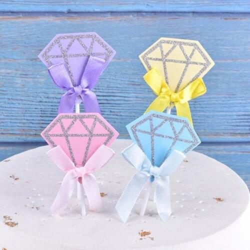 5Pc/bag Silver Glitter Diamond Ring Cupcake Toppers Wedding Cake Topper Decor Wedding Ceremony Birthday Party supplies