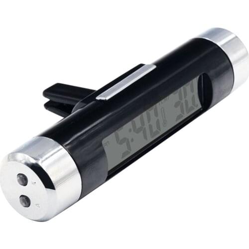 Car Auto LED Air Vent Thermometer Digital Display Screen Time Clock Temperature Monitor Car Interior Electric Decorations