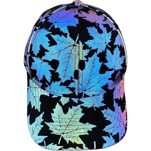 Cool Maple Leaf Reflective Baseball Cap Men Women Adjustable Outdoor Streetstyle Trend Hip Hop Night Light Hat Novelty Sun Hat