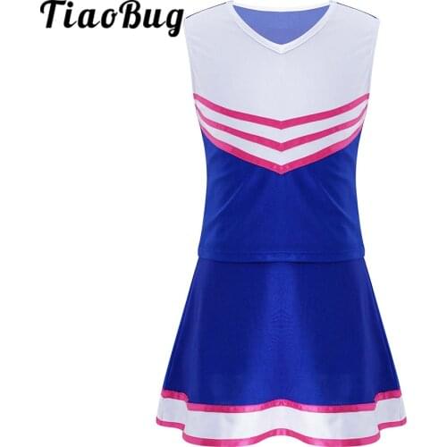 Kids Cheerleader Dance Costume School Uniform Gymnastics Skirt for Girls Children Jazz Stage Performance 6-14 Yrs Teen Clothing