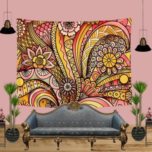 Golden Red Indian Bohemia Printing Flower Tapestry for Livingroom Photography Wall Decor
