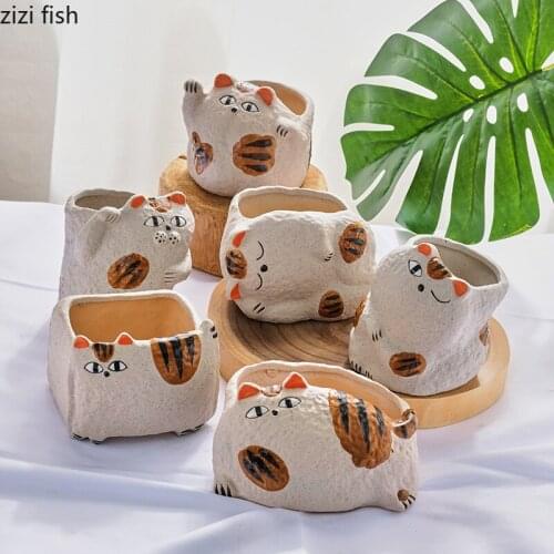 Plant Pot Cartoon Cat Ceramics Succulent Flower Pot Flower Vase Decoration Ornaments Garden Supplies Potted Plants Garden Pots