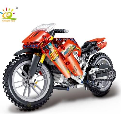 HUIQIBAO 496Pcs City Speed Champion Motorbike Building Blocks Technical Off-Road Haulage Motor Motorcycle Race Bricks Toys Child