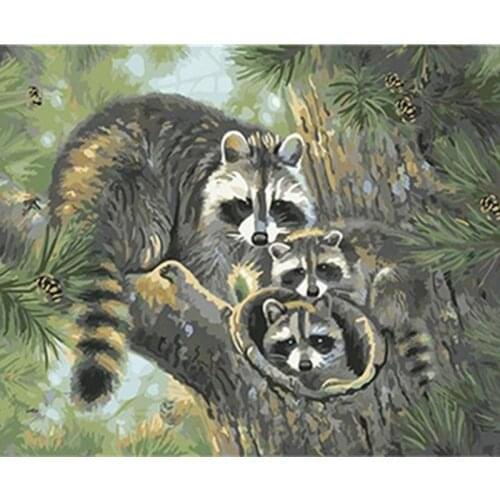 Painting By Numbers DIY Dropshipping Big size raccoons on the tree Animal Canvas Room Decoration Art picture Child Gift