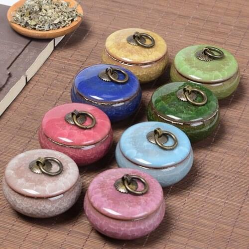 Crackle Ceramic Tea jar portable travel storage box Kitchen bar supplies Sealed cans Vintage Storage box