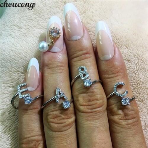 Female 26 Letters Ring 925 sterling Silver Jewelry AAAAA cz Statement Party Wedding Band Rings For Women Bridal Finger Bijou