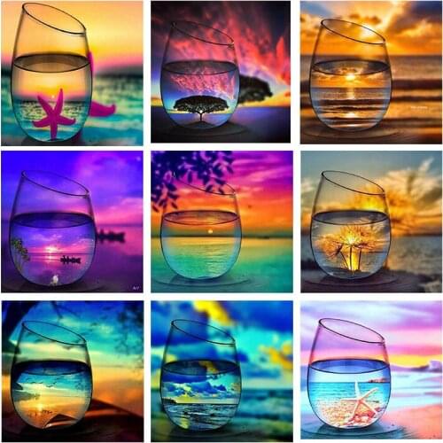 Square Drill 5D DIY Scenery Glass Cup Sea Diamond Embroidery Painting Diamond Cross Stitch Handmade Mosaic Art Children Gift