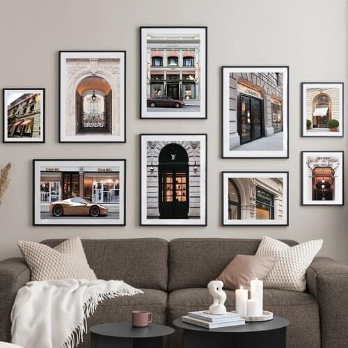 Fashion Paris Building Shop Window Posters Canvas Painting Wall Art Print Pictures for Living Room Modern Interior Home Decor