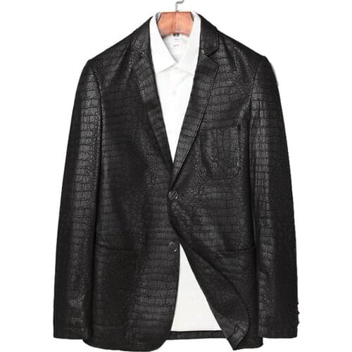 Flaunty crocodile Print Genuine Sheepskin Leather Men Jacket Regular Male Coat Casual Men Natural Leather Spring Jacket L-4XL