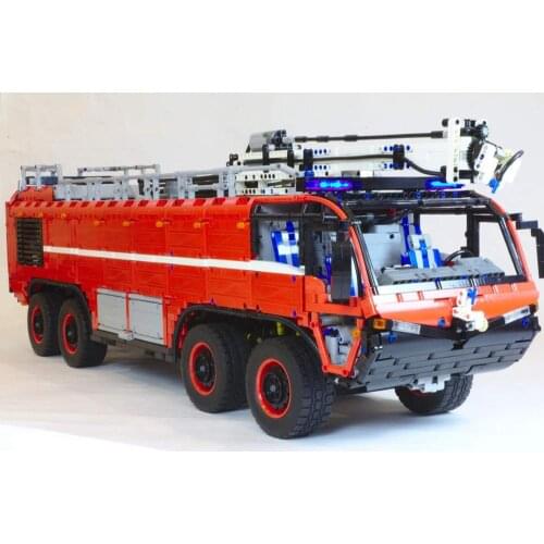 Technology Building Block Set Mechanical Gear Large Airport Rescue Vehicle Fire Truck Electric Remote Control Toy Model