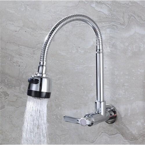 Kitchen Faucet Wall Mounted SinK Tap Rotatable Cold Water Tap Single Lever Flexible Pipe Household Bathroom Wash Basin Faucet