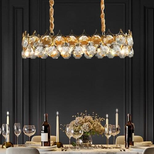 Nordic led restaurant dining table bar counter front desk rectangular European style American golden crystal chandelier