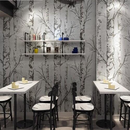 Beibehang new Creative wood grain Nordic ins wallpaper retro restaurant hotel living room clothing shop wall paper birch forest