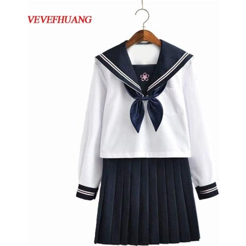 VEVEFHUANG New Arrival Japanese JK Sets School Uniform Girls Sakura Embroideried Autumn High School Women Novelty Sailor Suits