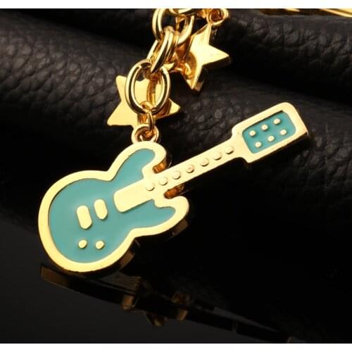 New Fashion Guitar Key Chain Metal Cute Musical Car Key Ring Gold Color Pendant For Man Women Party Chaveiro Trinket Gift
