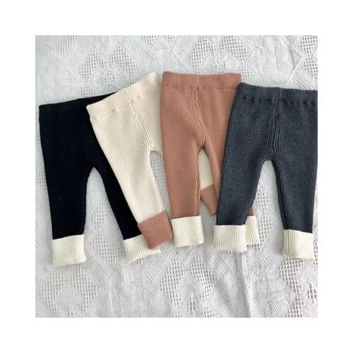 Baby Girls Autumn Winter Leggings Kids Child Knitted Thick Warm Pencil Pants Baby Toddler Girl Casual Striped Trousers New 6M-3T
