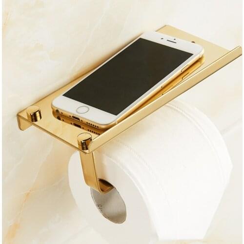 Bathroom Paper Phone Holder Shelf Stainless Steel Toilet Paper Holder Wall Mount Mobile Phones Towel Rack Bathroom Accessories