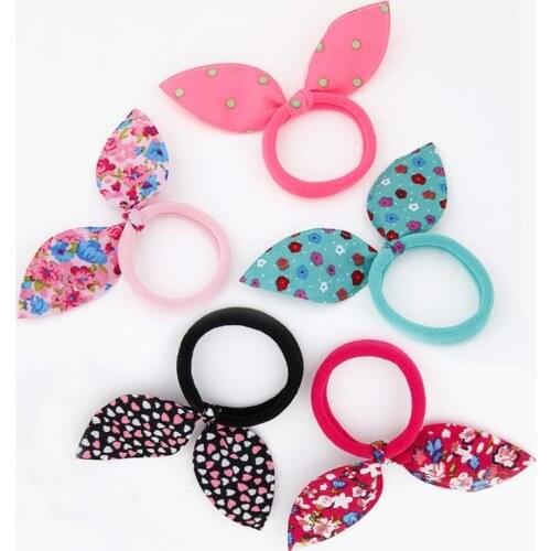 Korean Sweet Print Bow Hair Tie For Women Trendy Cute Girl Floral Dots Rabbit Ears Elastic Hair Bands Hair Accessories Headwear