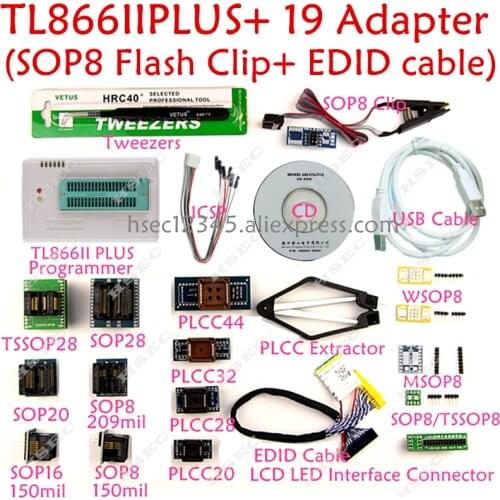 New XGecu tl866ii plus usb programmer+19 adapter SOP8 Clip minipro TL866 universal programmer CH341A/EZP2010/EZP2013 programador