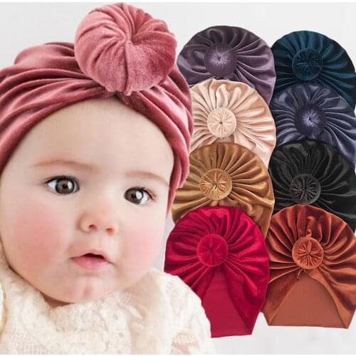 Solid Velour Baby Beanies Snail Dodut Winter Stretch Turban Knot Head Wrap Velvet Hat India Cap Newborn Hair Accessories Bandana